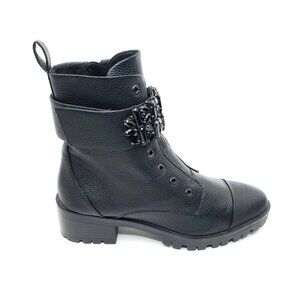 Karl Lagerfeld Paris Payson Embellished Combat Boots Black Lug Sole US 9.5